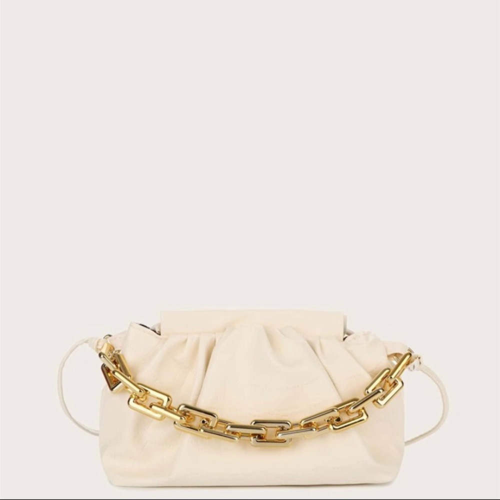 Ruched bag with gold chain